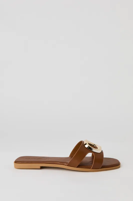 Metal Square Faux Leather Sandal sold by Urban Planet