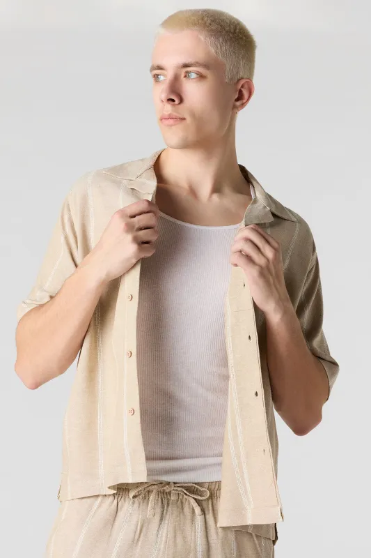 Linen-Blend Button-Up Top sold by Urban Planet
