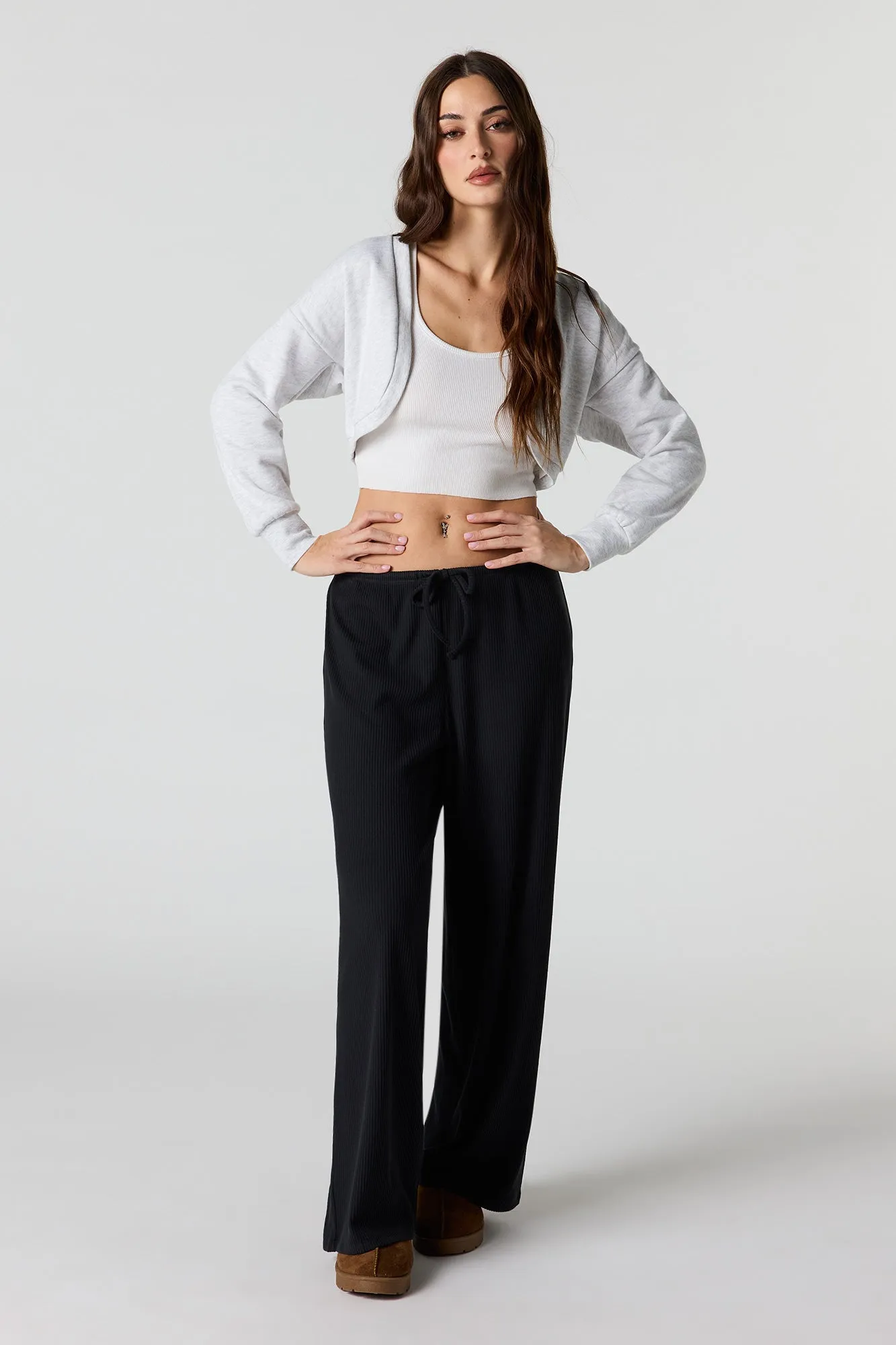 Soft Ribbed Drawstring Wide Leg Pant sold by Urban Planet product image thumbnail 4