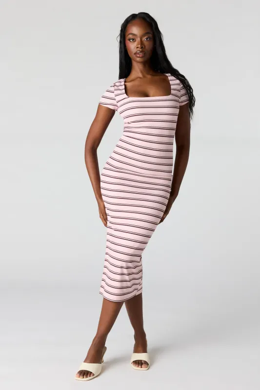Ribbed Square Neck Bodycon Midi Dress made by Stitches