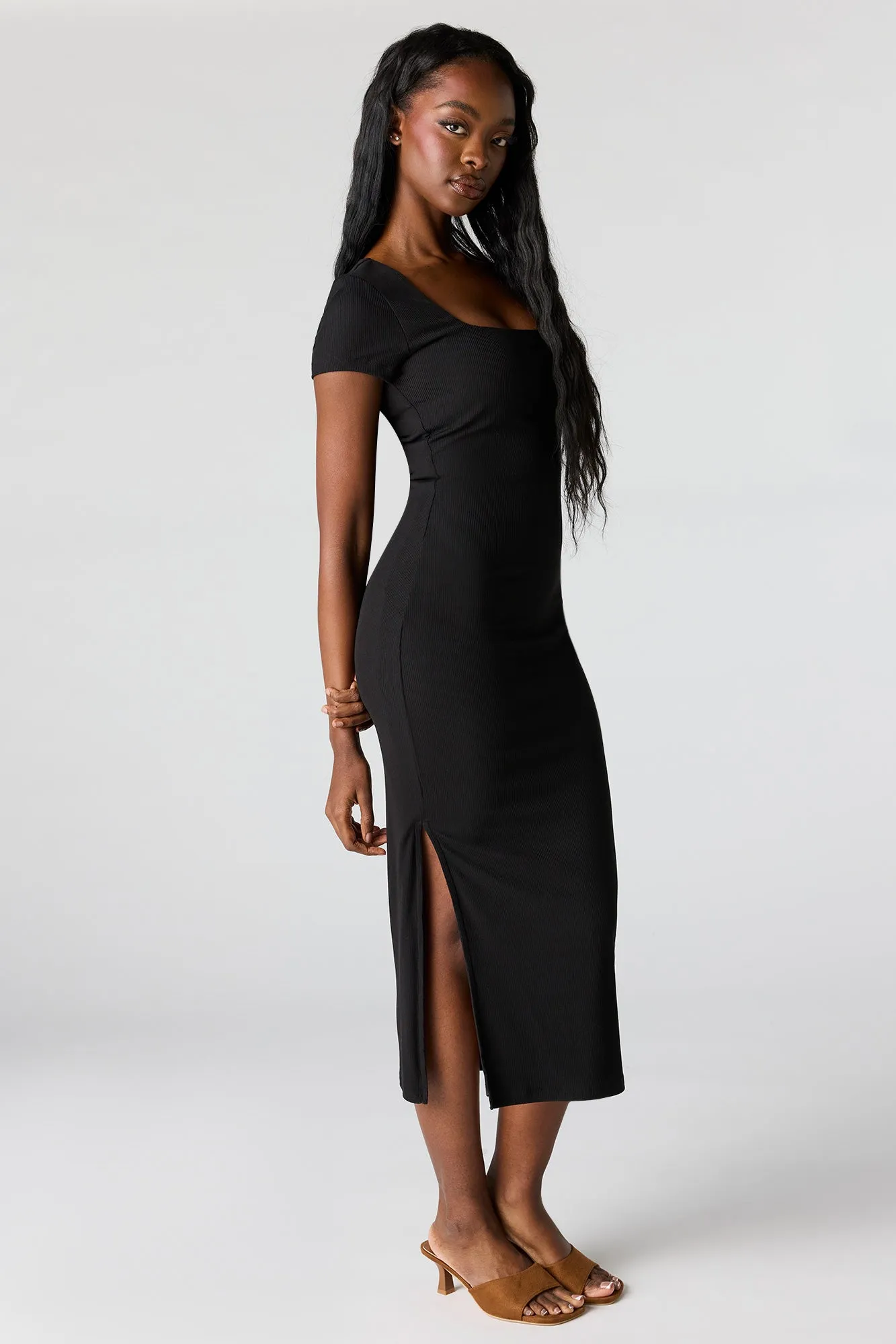 Ribbed Square Neck Bodycon Midi Dress sold by Urban Planet product image thumbnail 5