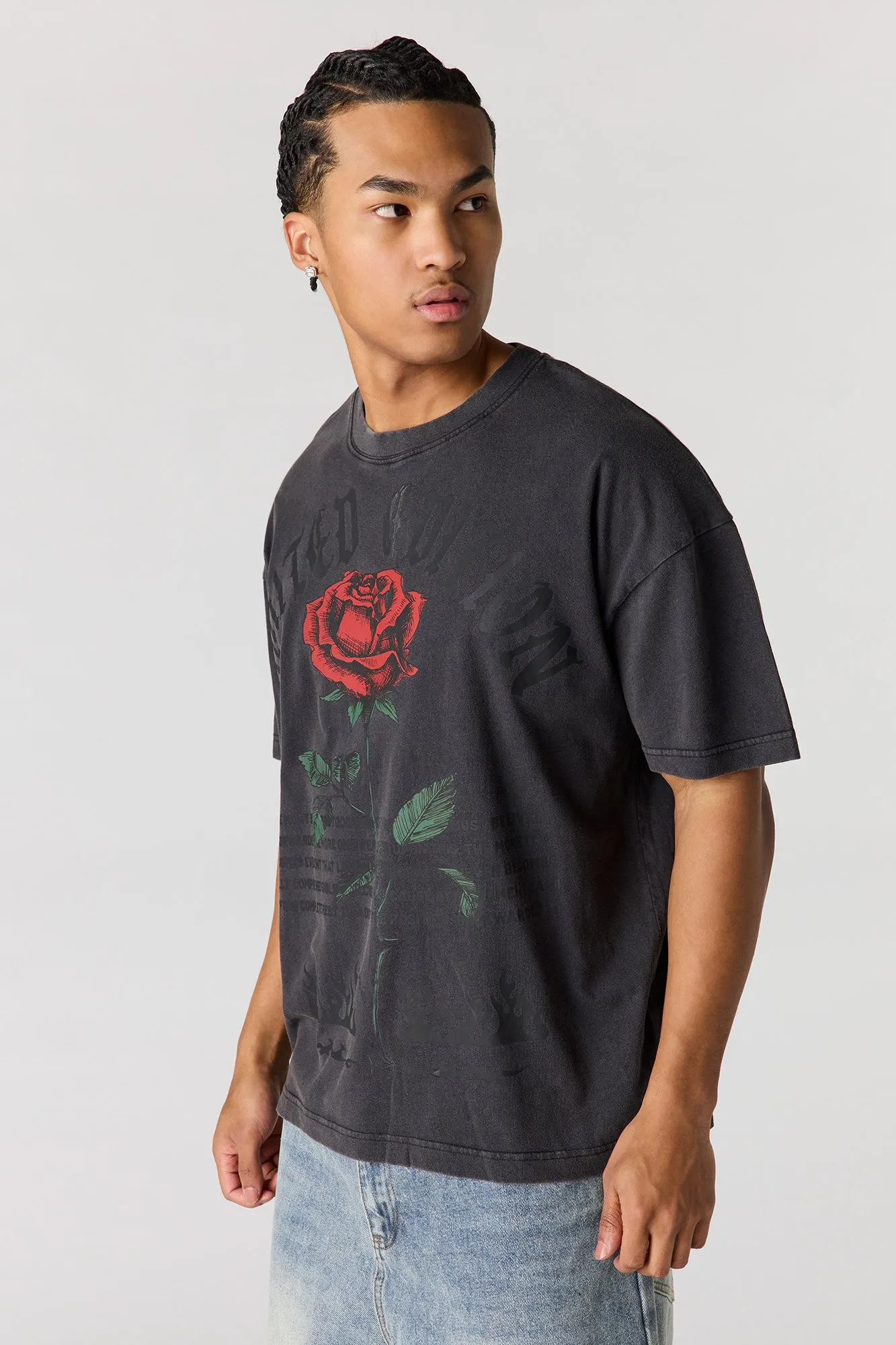 Rose Graphic Washed Relaxed T-Shirt sold by Urban Planet