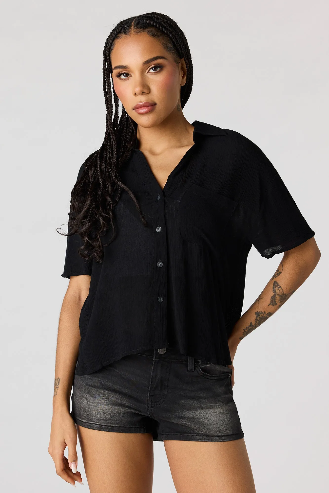 Textured Button-Up Short Sleeve Top sold by Urban Planet product image thumbnail 4
