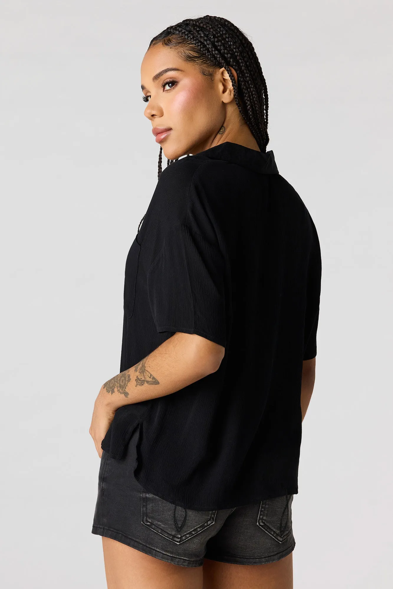 Textured Button-Up Short Sleeve Top sold by Urban Planet product image thumbnail 5