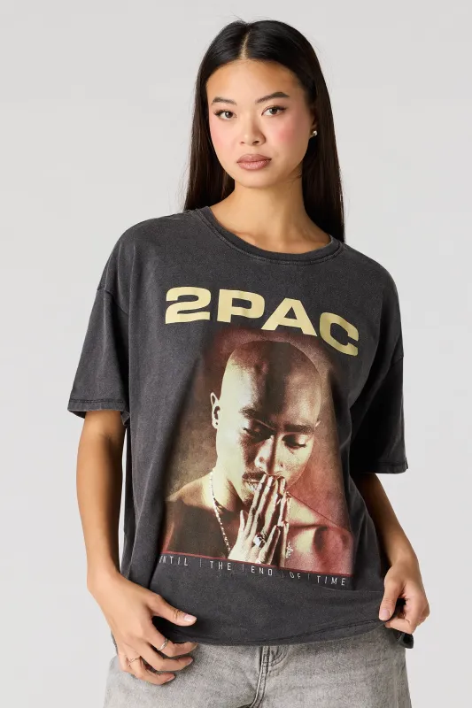 Tupac Graphic Washed Boyfriend T-Shirt made by Stitches