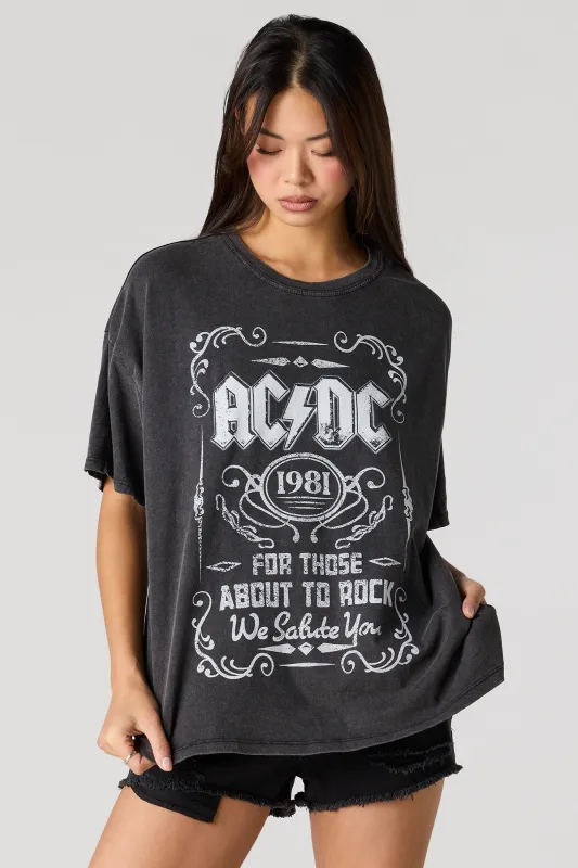 AC/DC Graphic Washed Boyfriend T-Shirt sold by Urban Planet