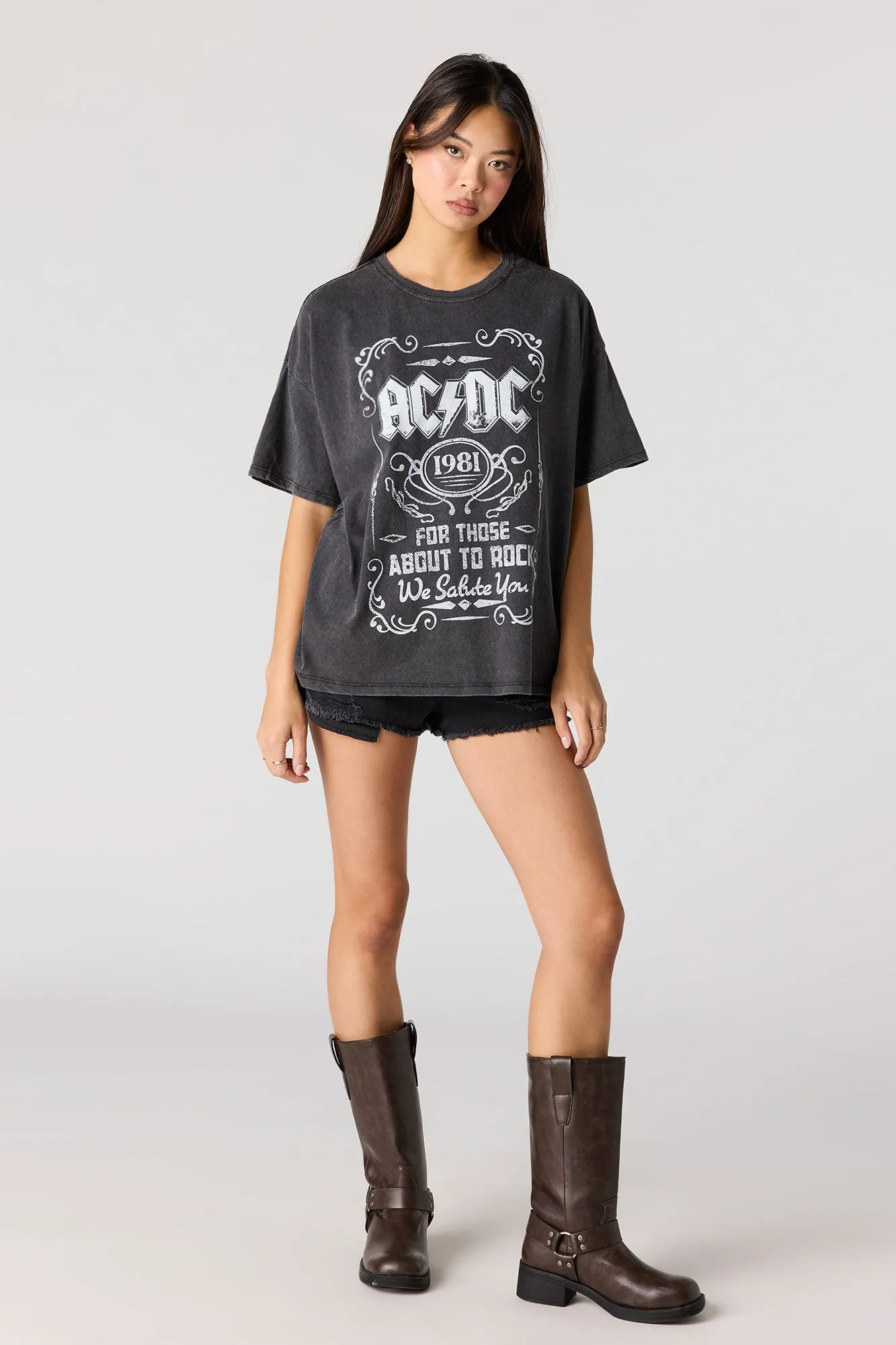 AC/DC Graphic Washed Boyfriend T-Shirt sold by Urban Planet product image thumbnail 3