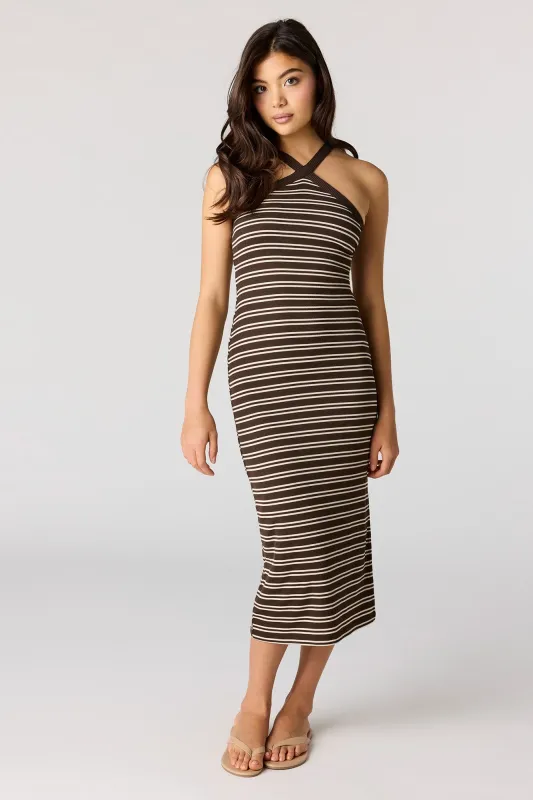 Striped Ribbed Halter Midi Dress made by Stitches