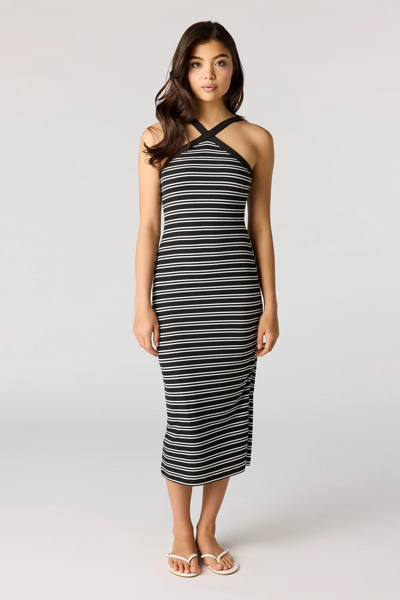 Striped Ribbed Halter Midi Dress sold by Urban Planet product image thumbnail 5