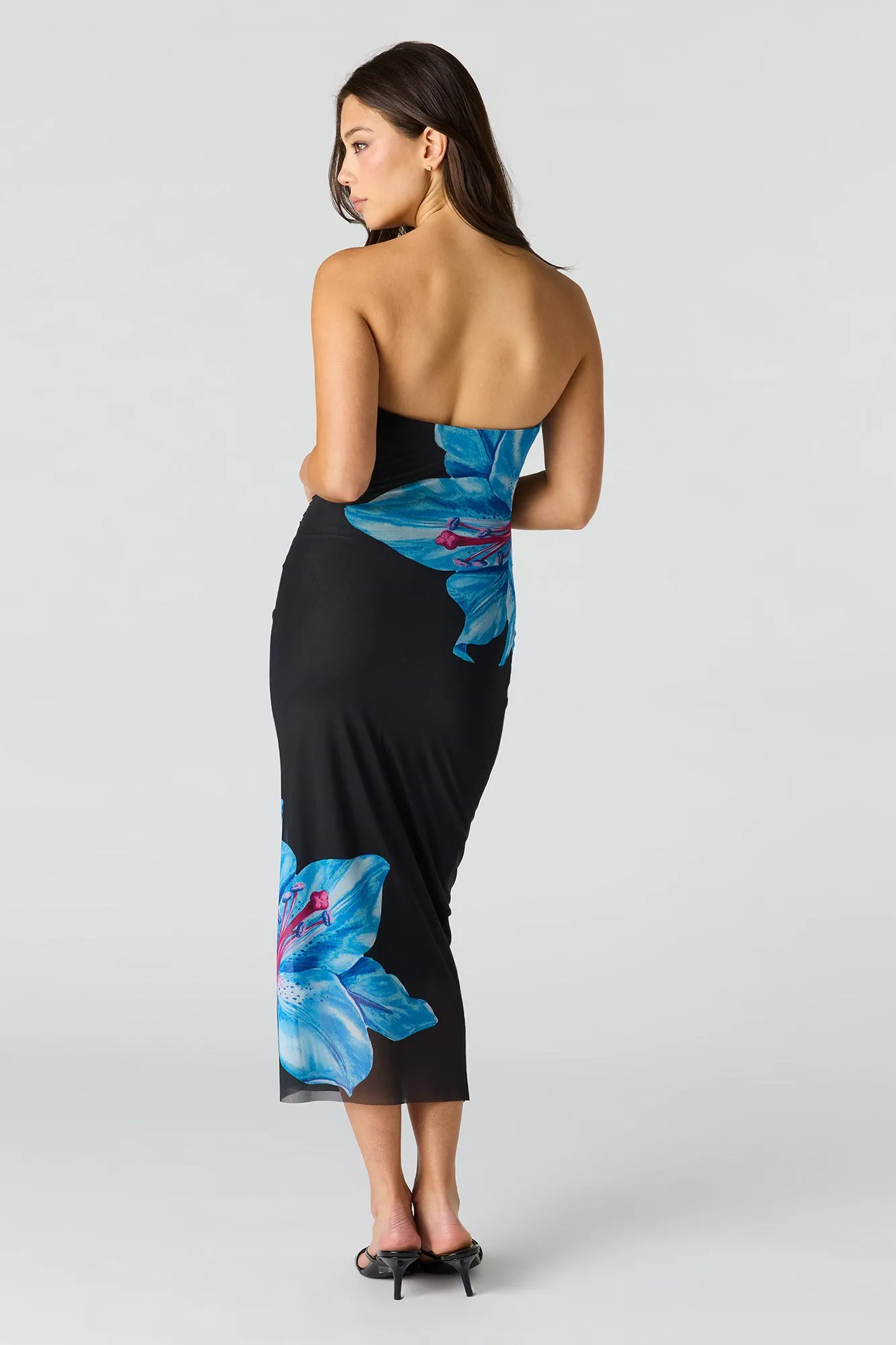 Floral Printed Ruched Mesh Midi Dress sold by Urban Planet product image thumbnail 3