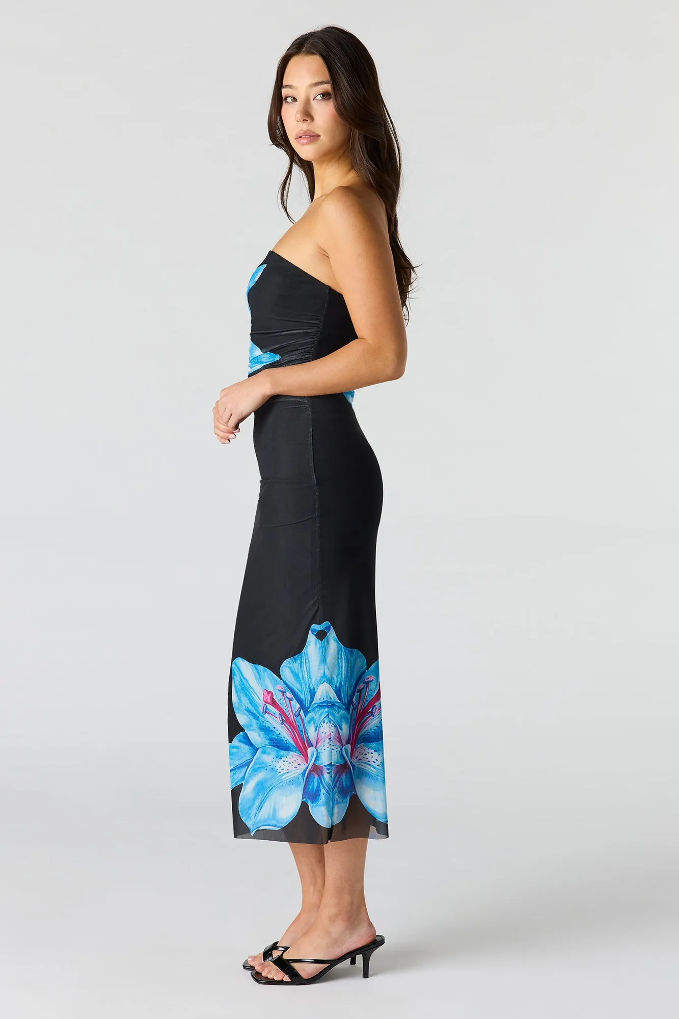 Floral Printed Ruched Mesh Midi Dress sold by Urban Planet product image thumbnail 2