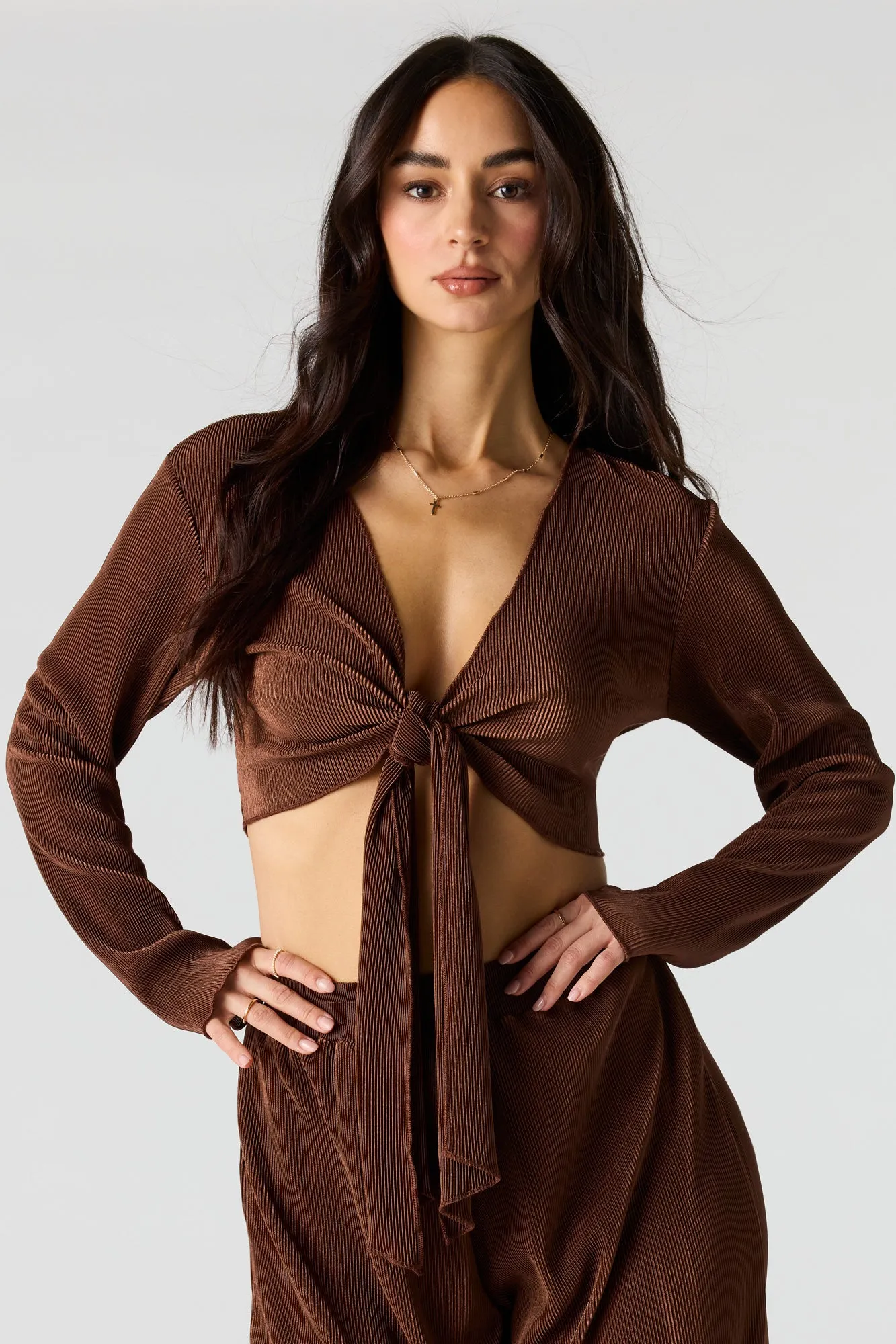 Ribbed Self-Tie Long Sleeve Top sold by Urban Planet product image thumbnail 4