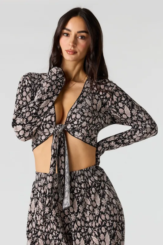 Ribbed Self-Tie Long Sleeve Top made by Urban Planet