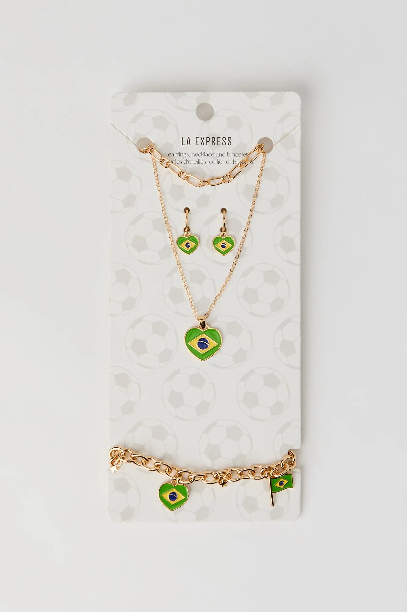 Brazil Flag Earrings Necklace & Bracelet Set sold by Urban Planet product image thumbnail 2