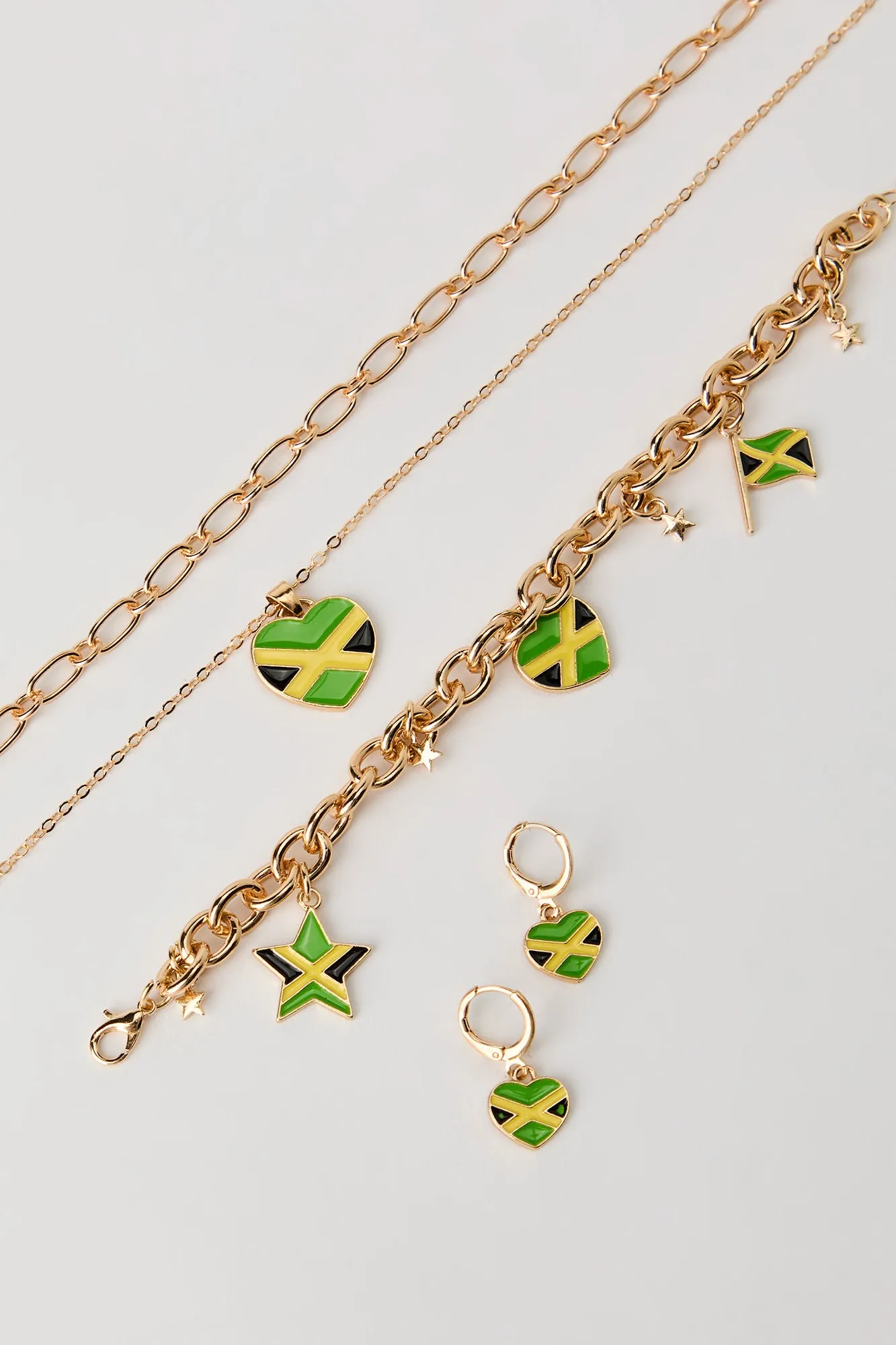 Jamaica Flag Earrings Necklace & Bracelet Set sold by Urban Planet