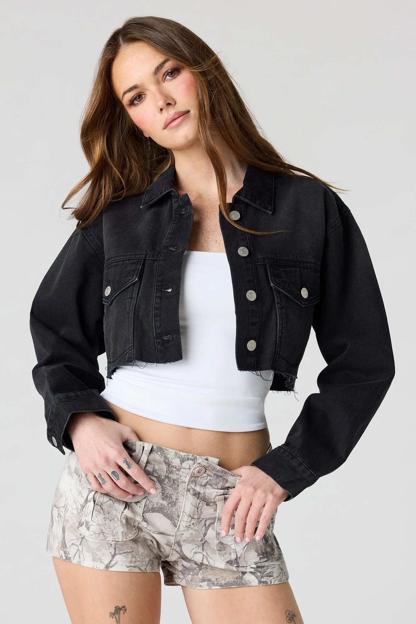 Cropped Cut-Off Denim Jacket sold by Urban Planet product image thumbnail 4