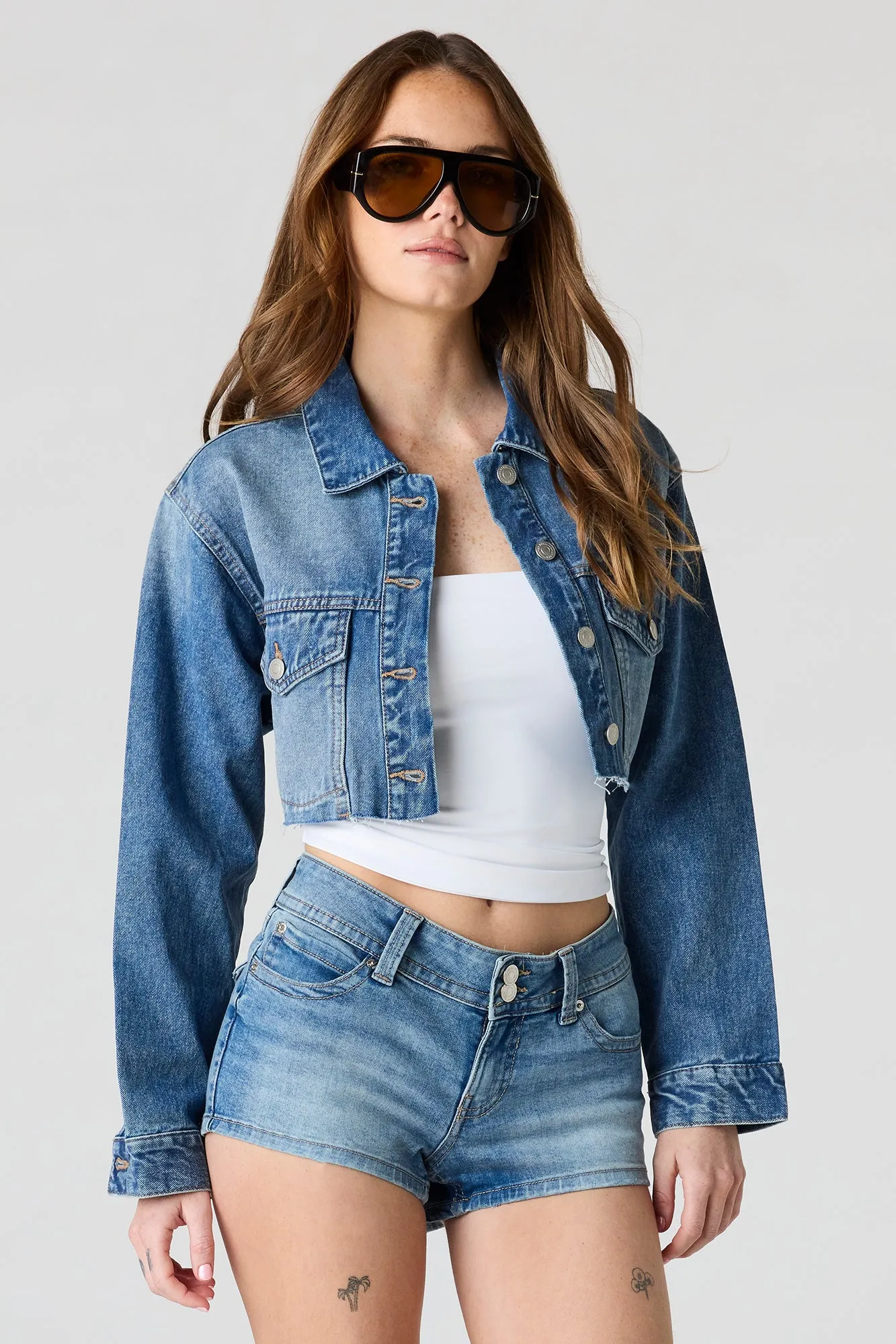 Cropped Cut-Off Denim Jacket sold by Urban Planet