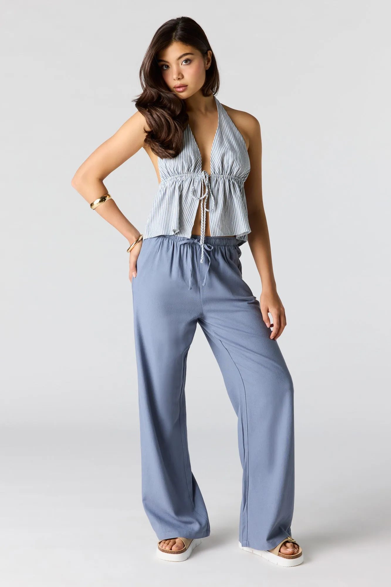 Linen-Blend Drawstring Pant sold by Urban Planet