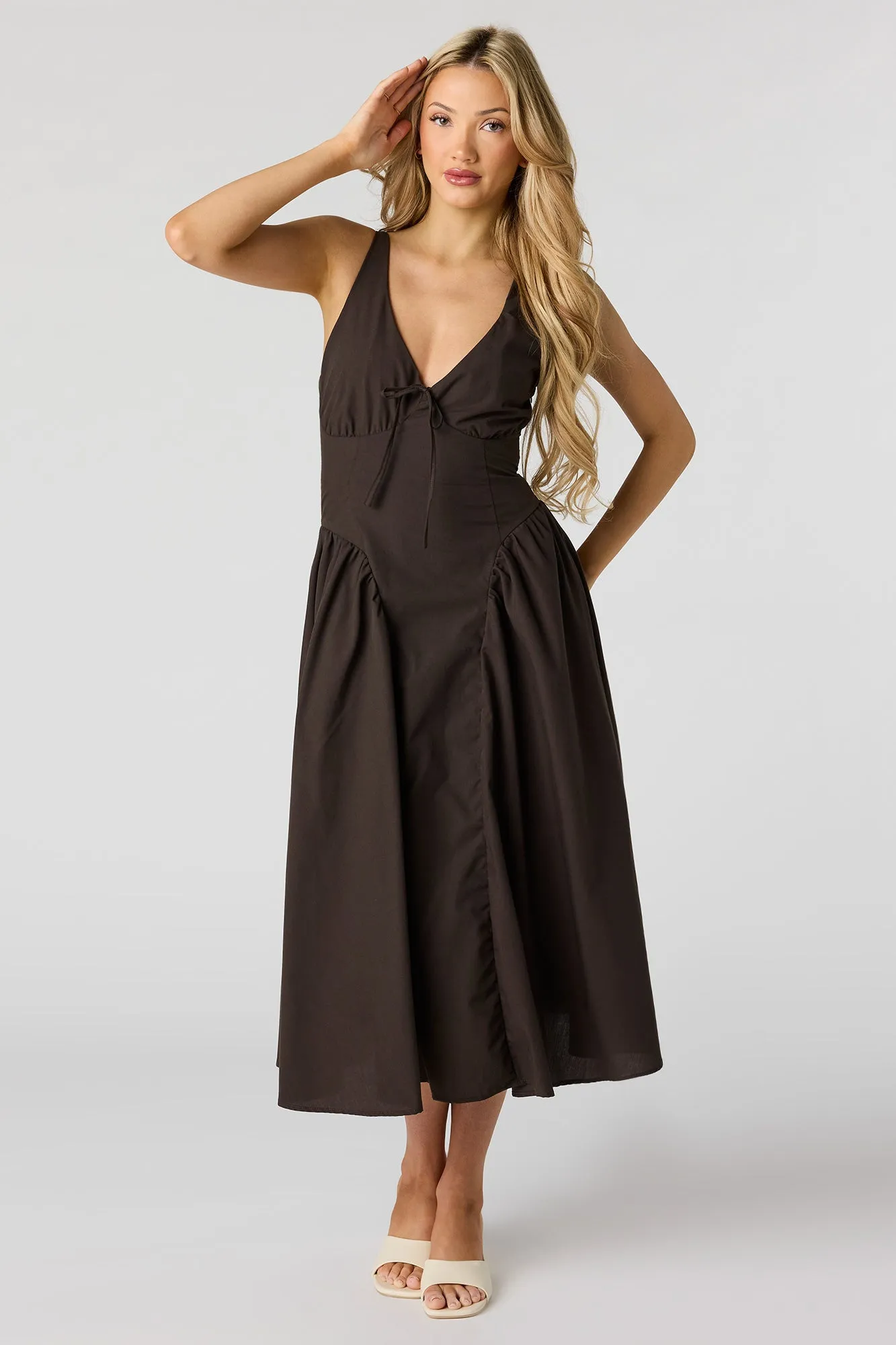 V-Neck Lace-Up Back Midi Dress sold by Urban Planet product image thumbnail 4