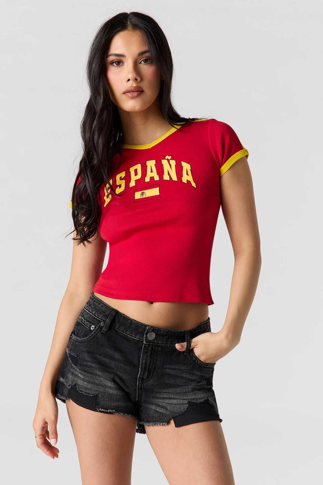 Cali Ripped Low Rise Washed Black Denim Short sold by Urban Planet