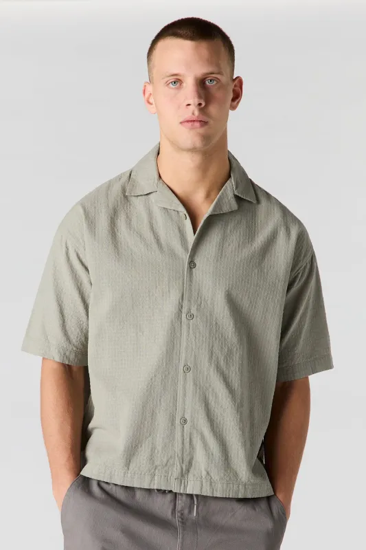Waffle Textured Button-Up Top made by Urban Planet