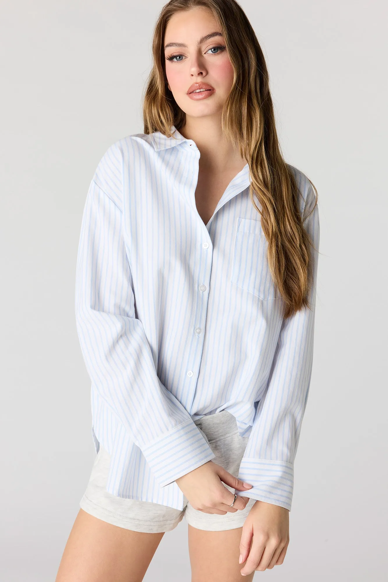 Oversized Button-Up Collared Long Sleeve Top sold by Urban Planet