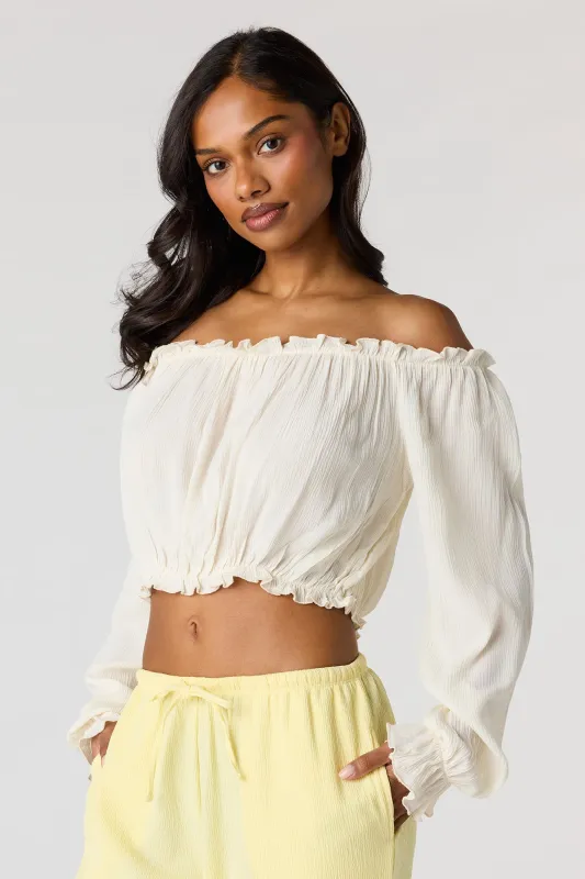 Textured Off Shoulder Long Sleeve Top made by Stitches