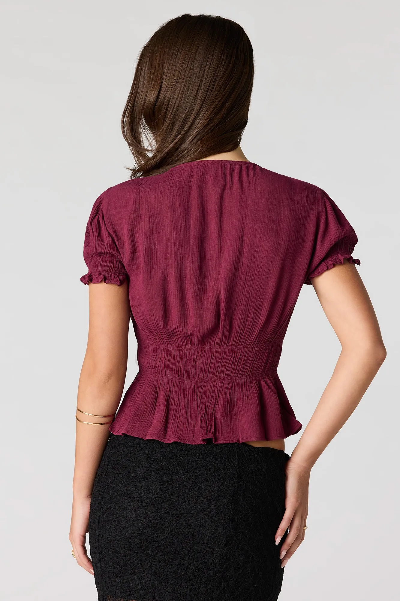 Textured Tie Front Short Sleeve Top sold by Urban Planet product image thumbnail 2