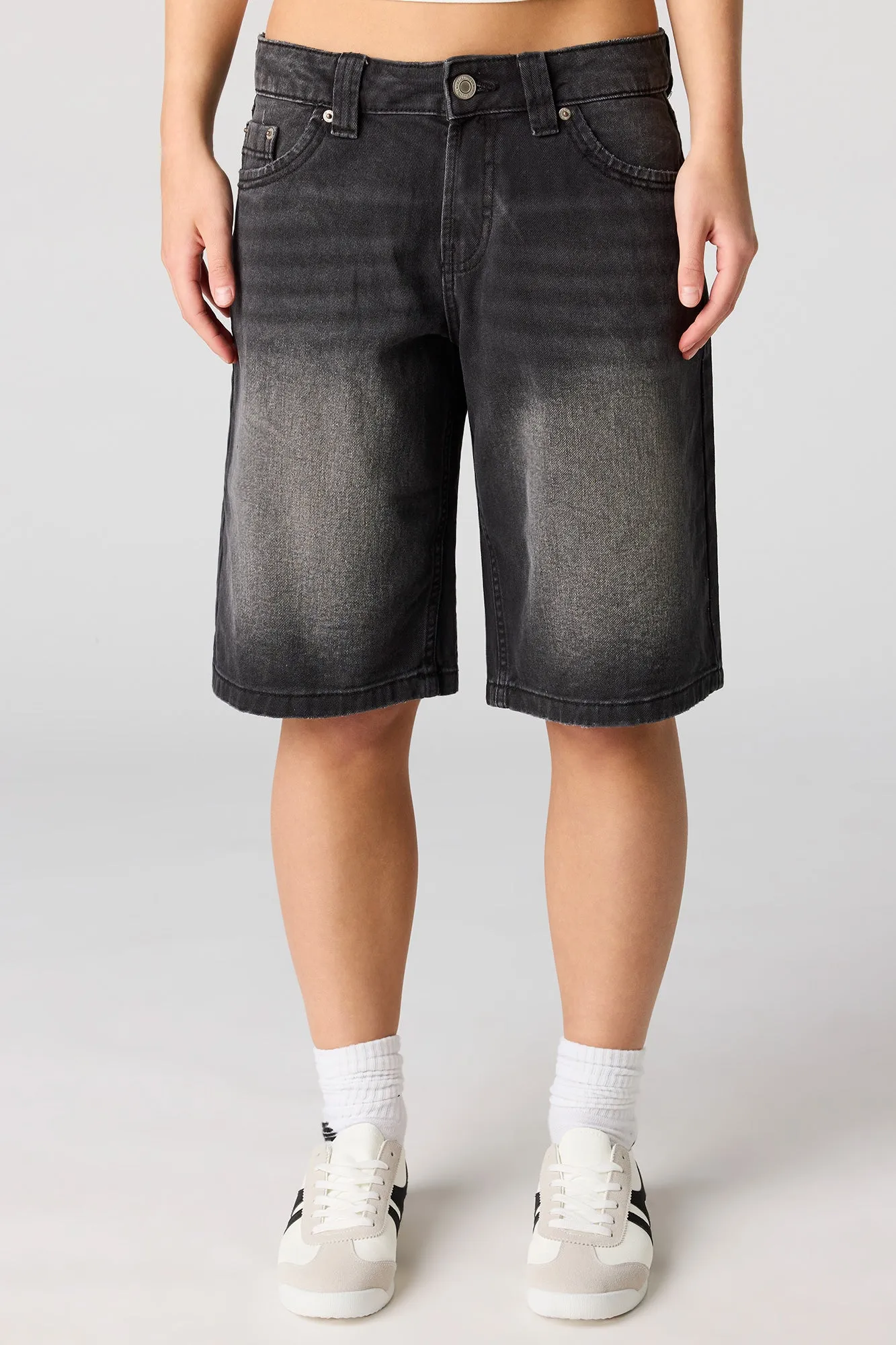 Low Rise Baggy Washed Black Jort sold by Urban Planet product image thumbnail 2