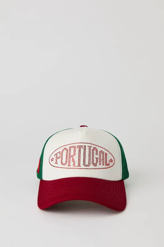 Portugal Rhinestone Trucker Hat made by Stitches