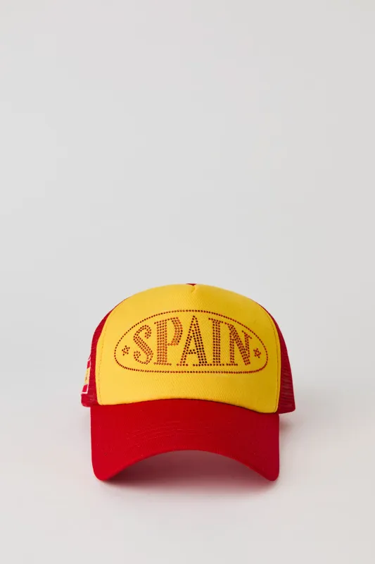 Spain Rhinestone Trucker Hat made by Stitches