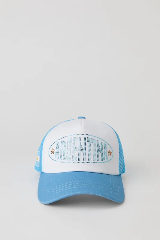 Argentina Rhinestone Trucker Hat made by Stitches