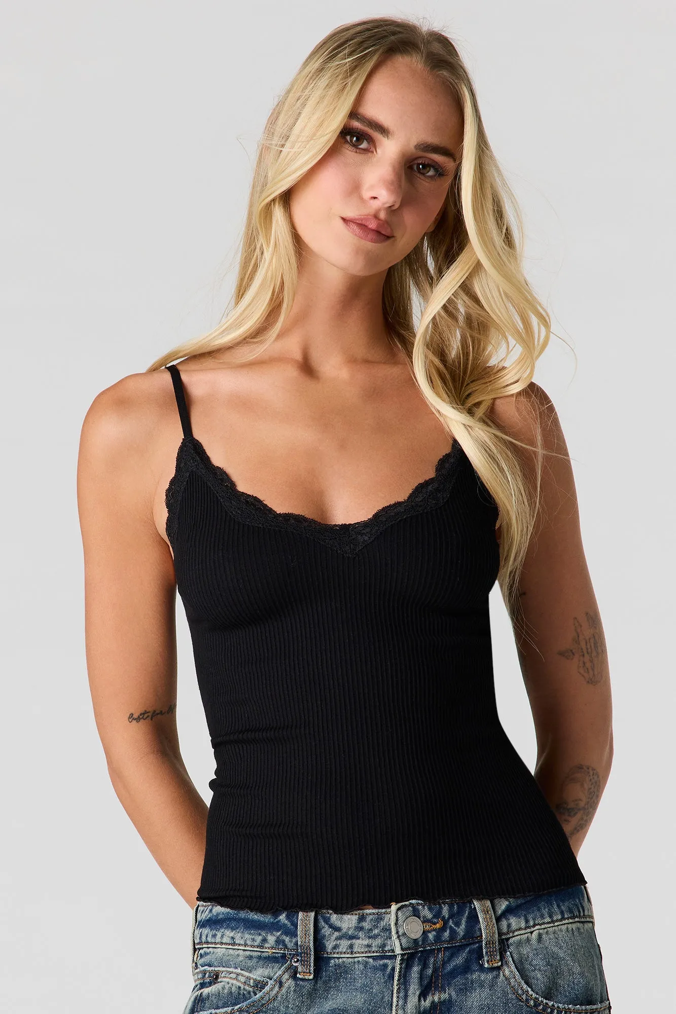 Lace Trim Ribbed Seamless Cami sold by Urban Planet product image thumbnail 4