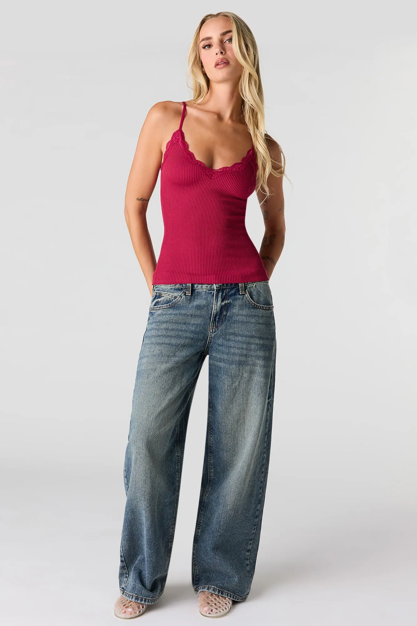 Lace Trim Ribbed Seamless Cami sold by Urban Planet product image thumbnail 3