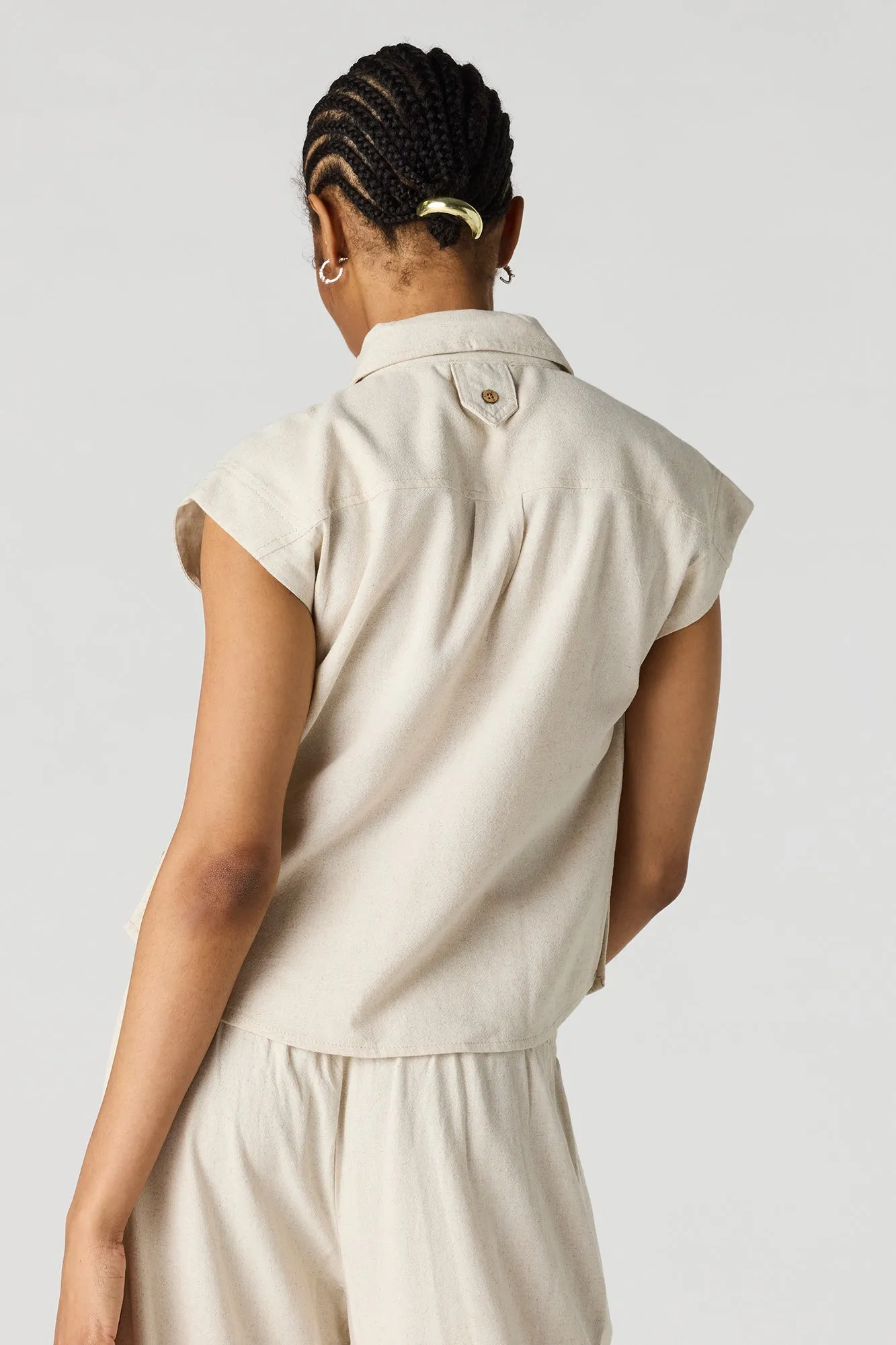 Linen-Blend Button-Up Collared Top sold by Urban Planet product image thumbnail 5