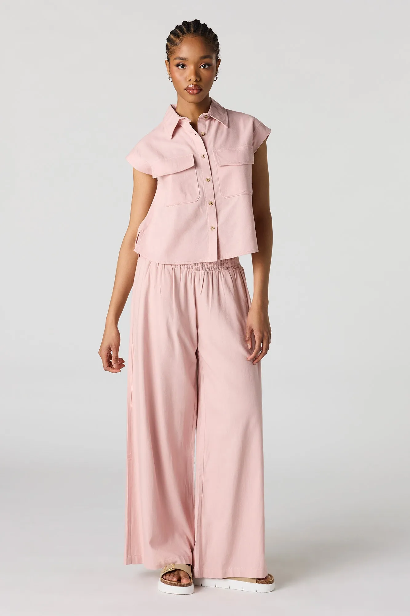 Linen-Blend Button-Up Collared Top sold by Urban Planet product image thumbnail 3