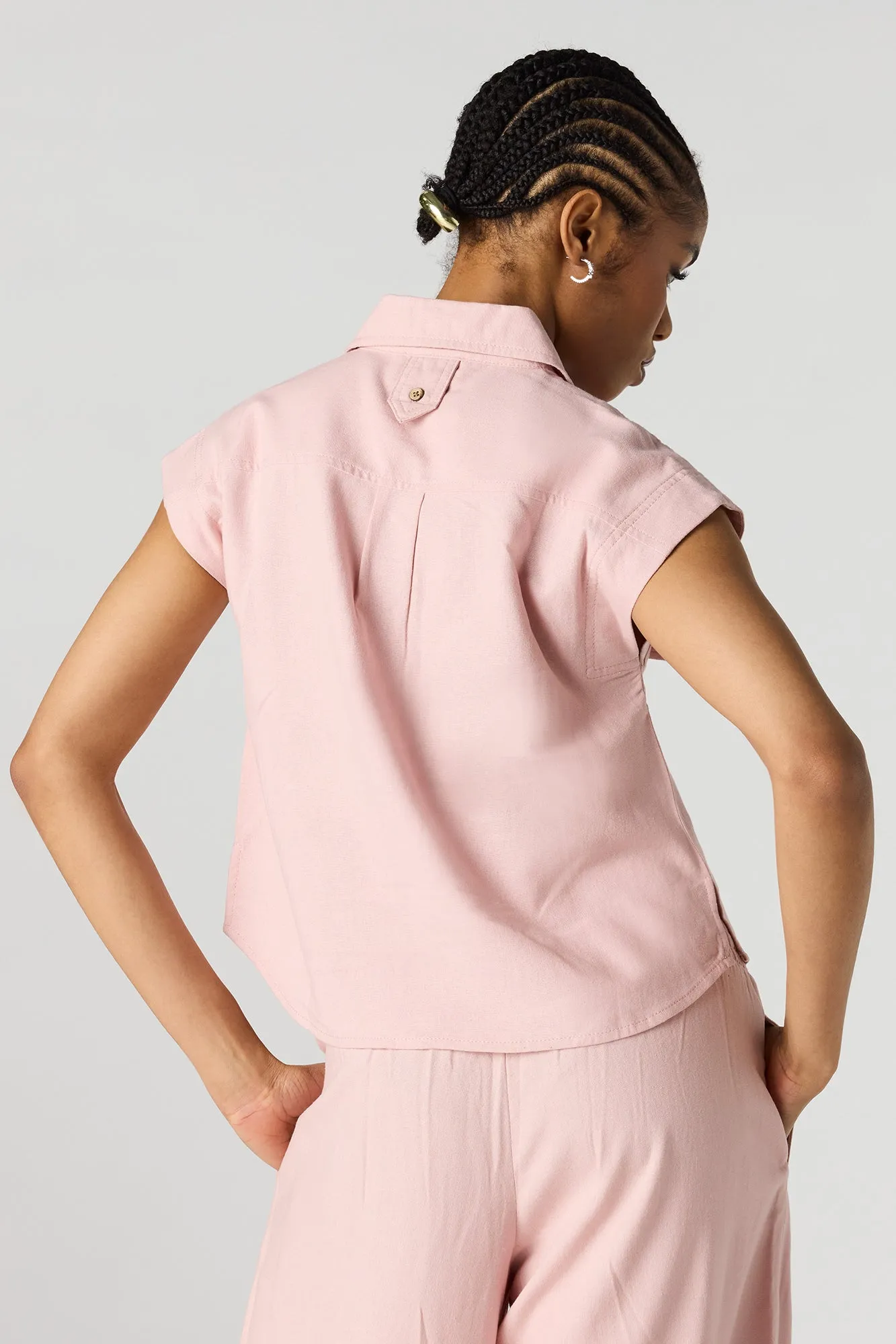 Linen-Blend Button-Up Collared Top sold by Urban Planet product image thumbnail 2