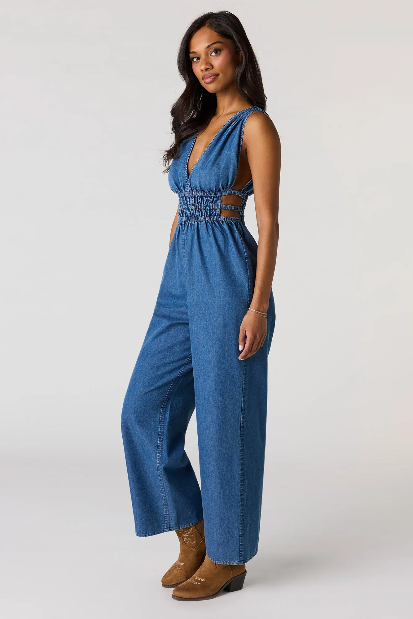 Denim V-Neck Jumpsuit sold by Urban Planet product image thumbnail 5
