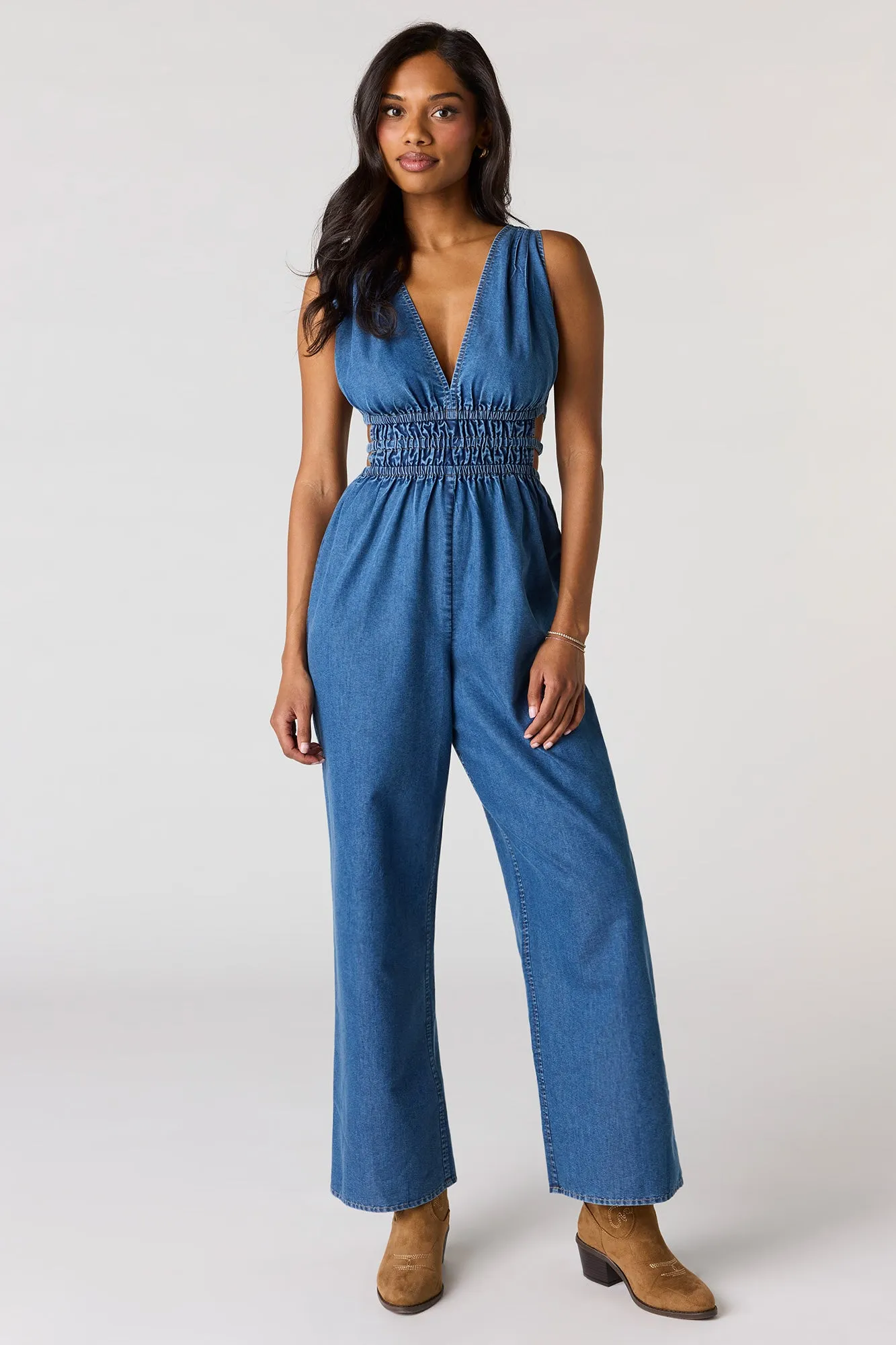 Denim V-Neck Jumpsuit sold by Urban Planet product image thumbnail 4
