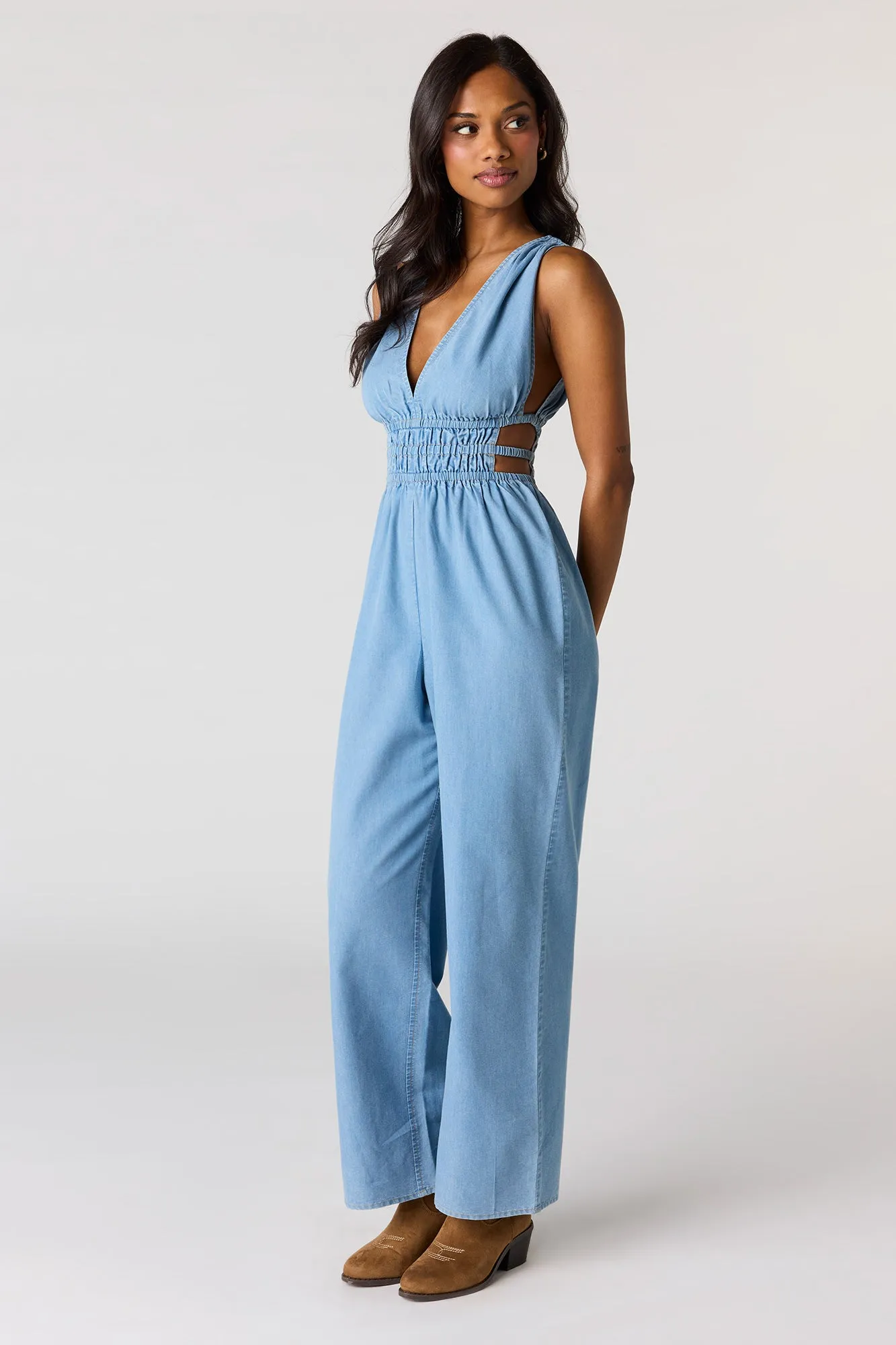 Denim V-Neck Jumpsuit sold by Urban Planet product image thumbnail 2