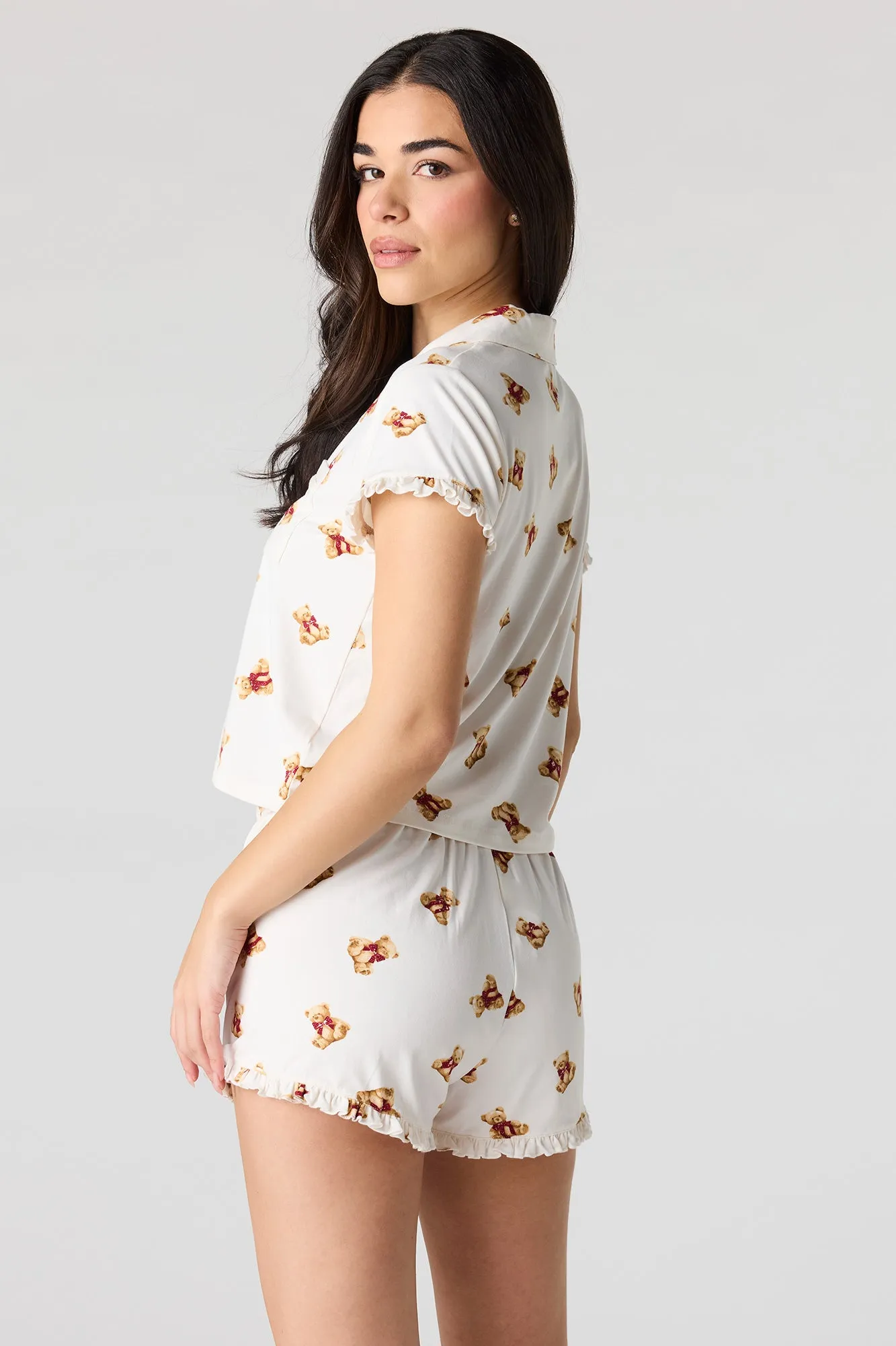 Printed Button-Up Collared Top & Short Pajama Set sold by Urban Planet product image thumbnail 2