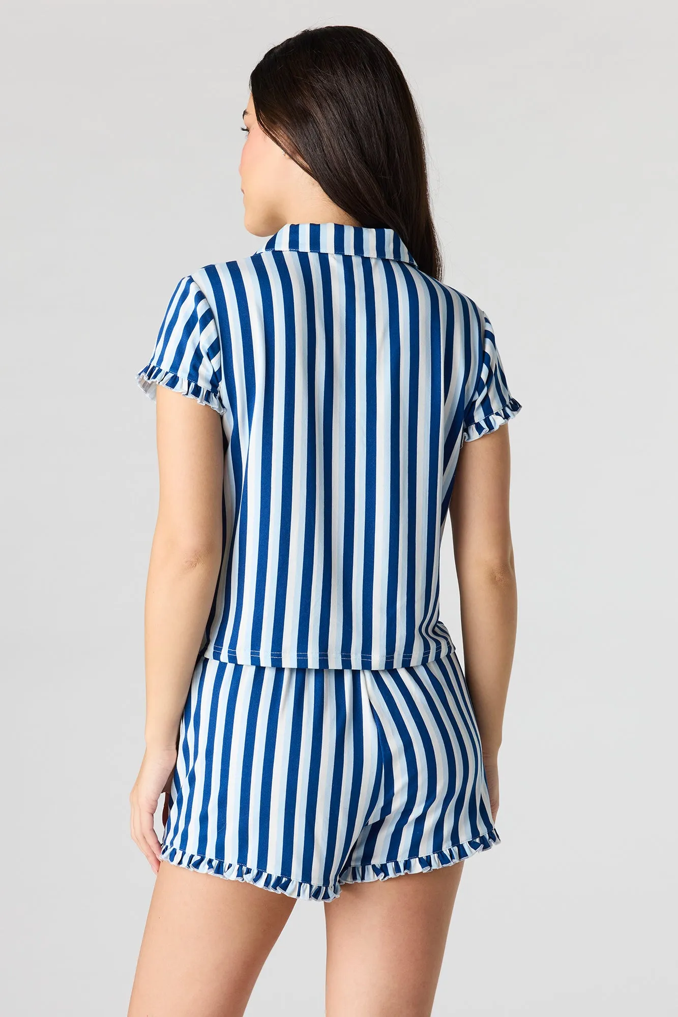 Printed Button-Up Collared Top & Short Pajama Set sold by Urban Planet product image thumbnail 5