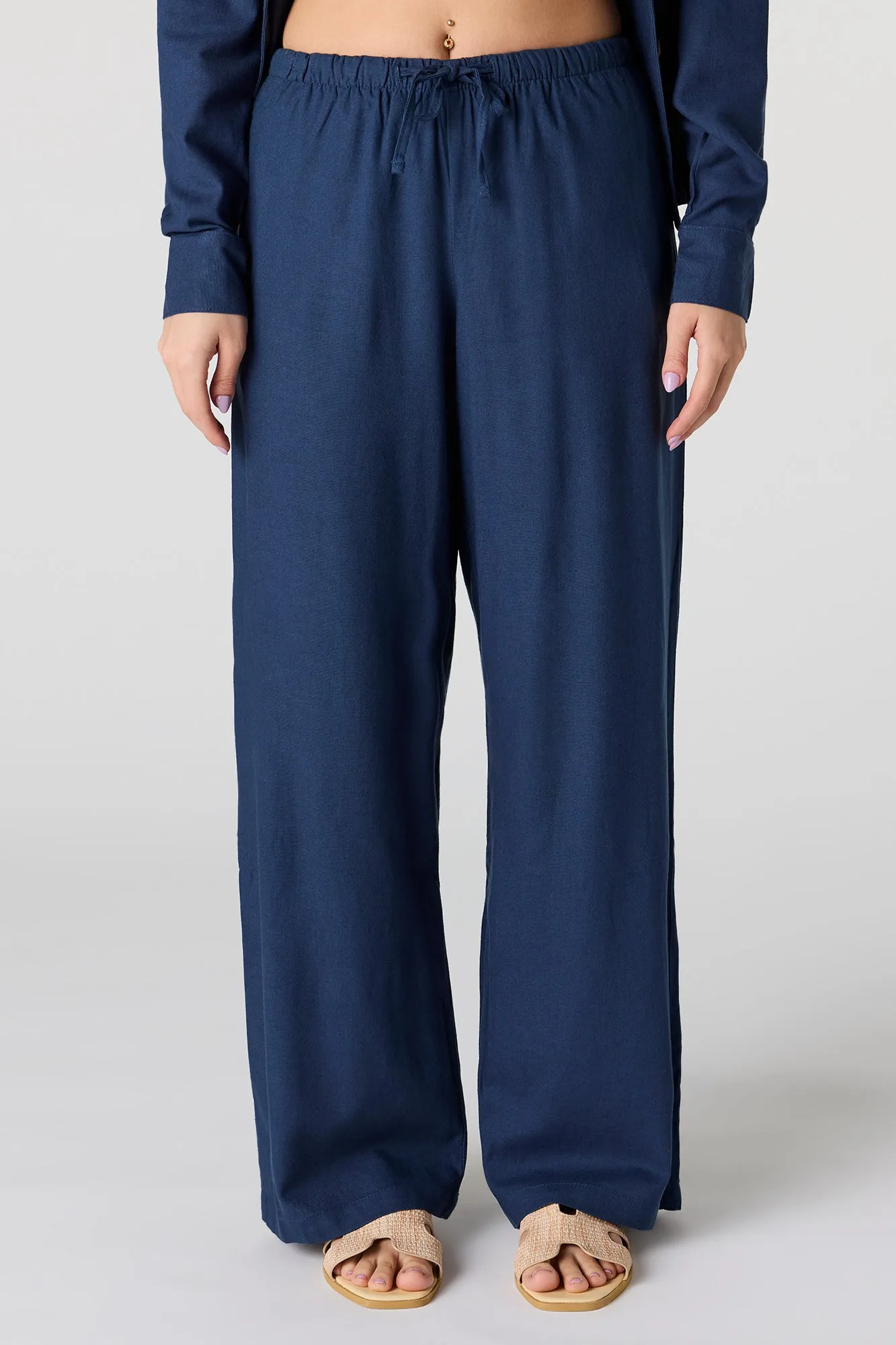Linen-Blend Drawstring Wide Leg Pant sold by Urban Planet product image thumbnail 2