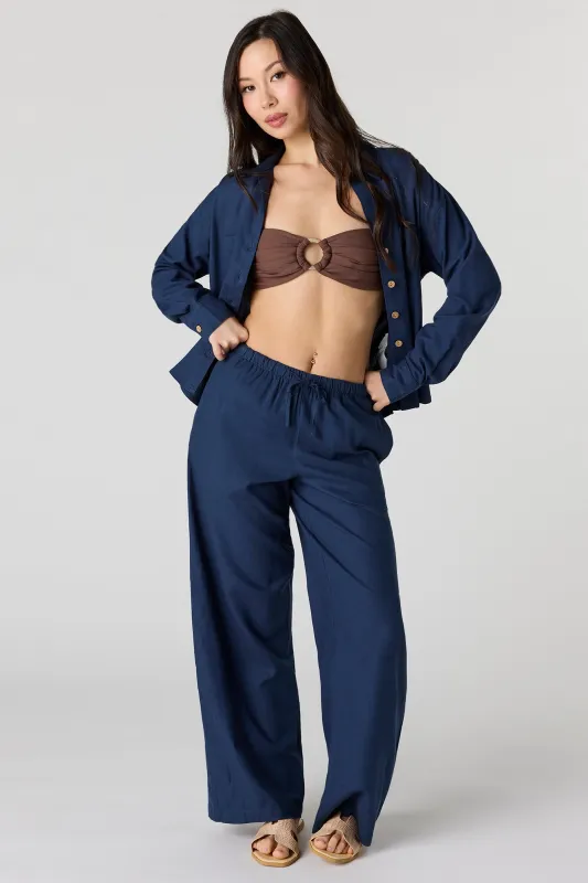 Linen-Blend Drawstring Wide Leg Pant made by Urban Planet