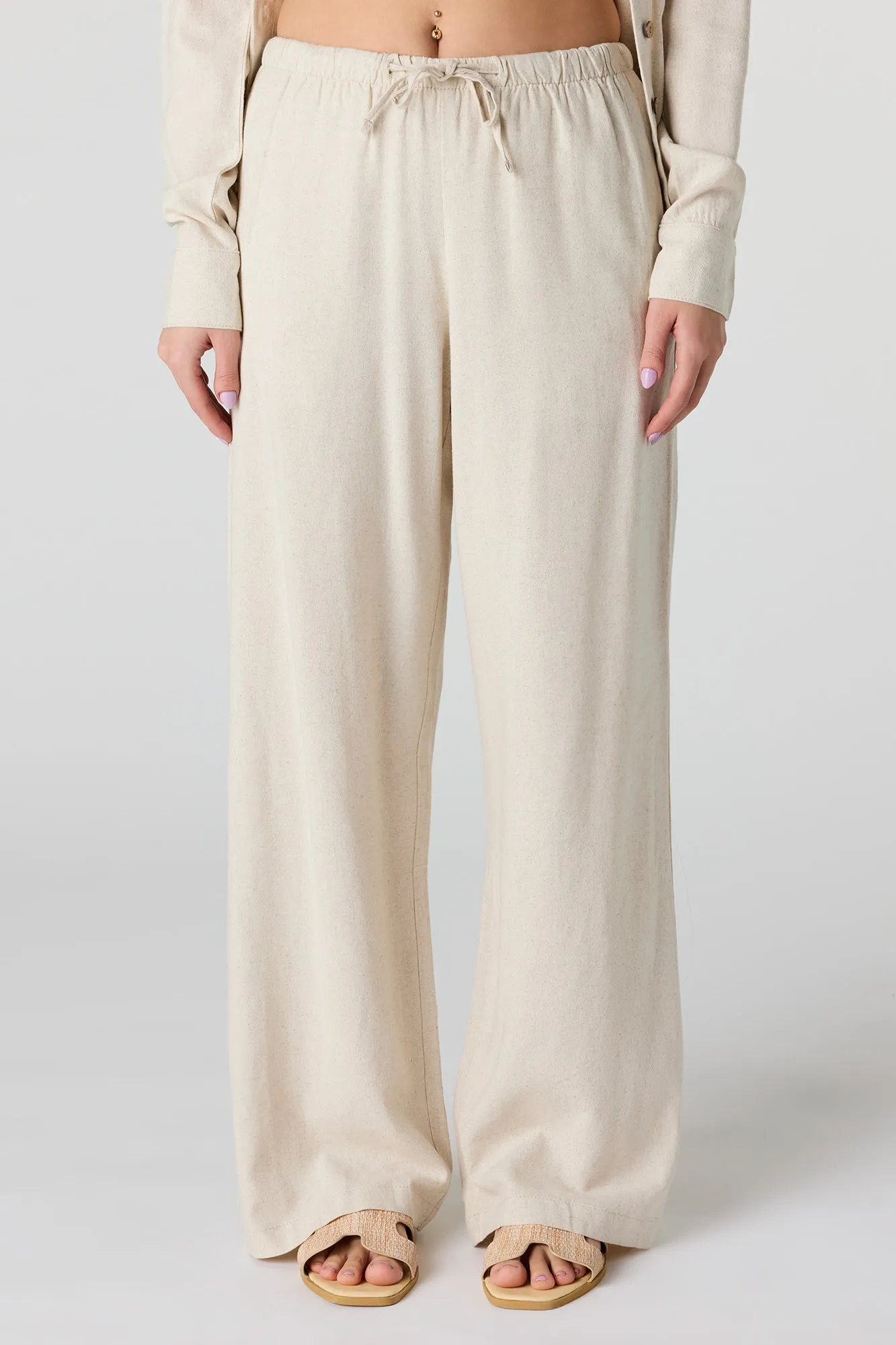 Linen-Blend Drawstring Wide Leg Pant sold by Urban Planet product image thumbnail 5