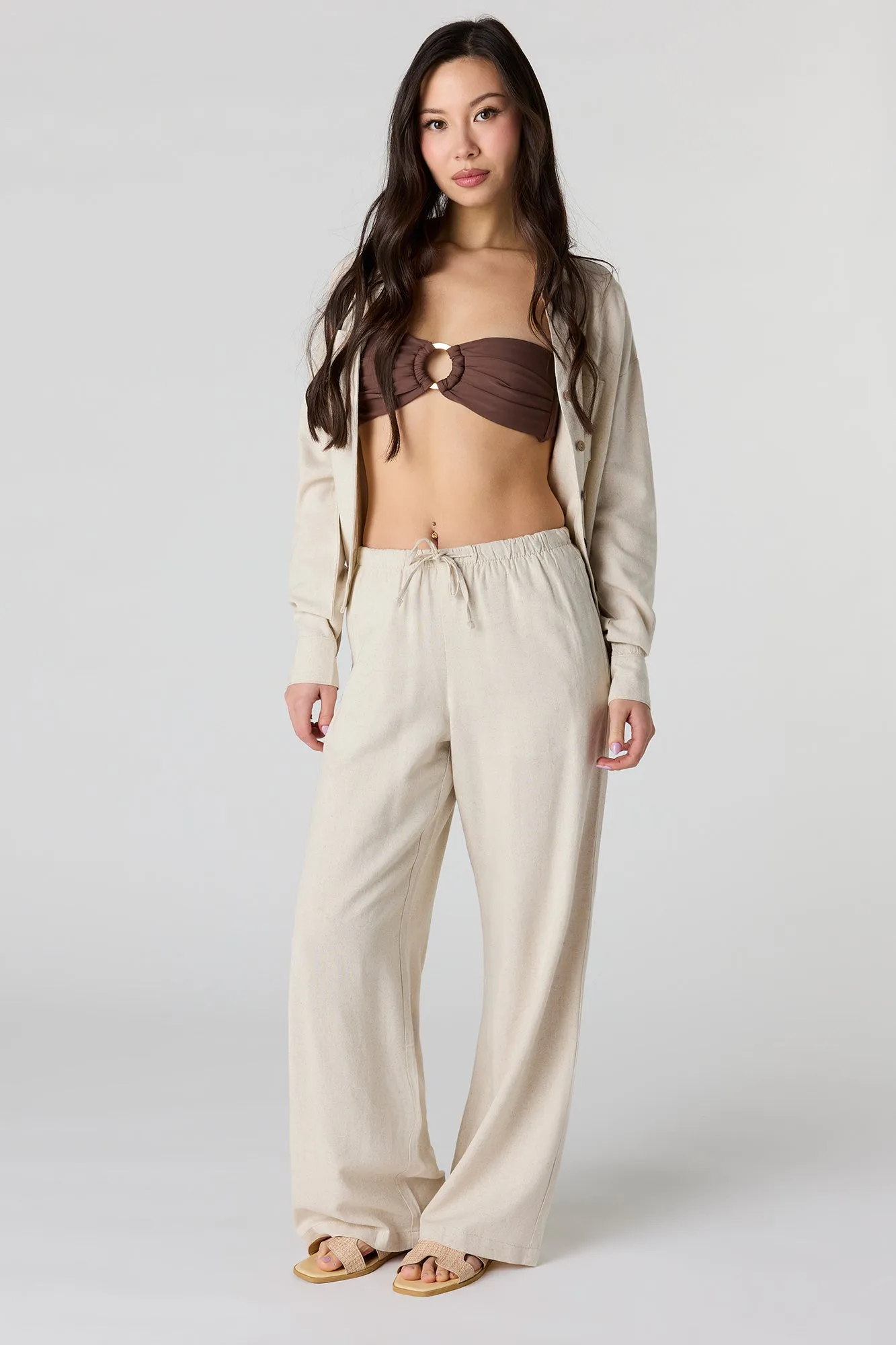 Linen-Blend Drawstring Wide Leg Pant sold by Urban Planet product image thumbnail 4