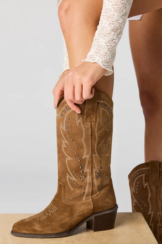 Faux Suede Studded Cowboy Boot made by Stitches