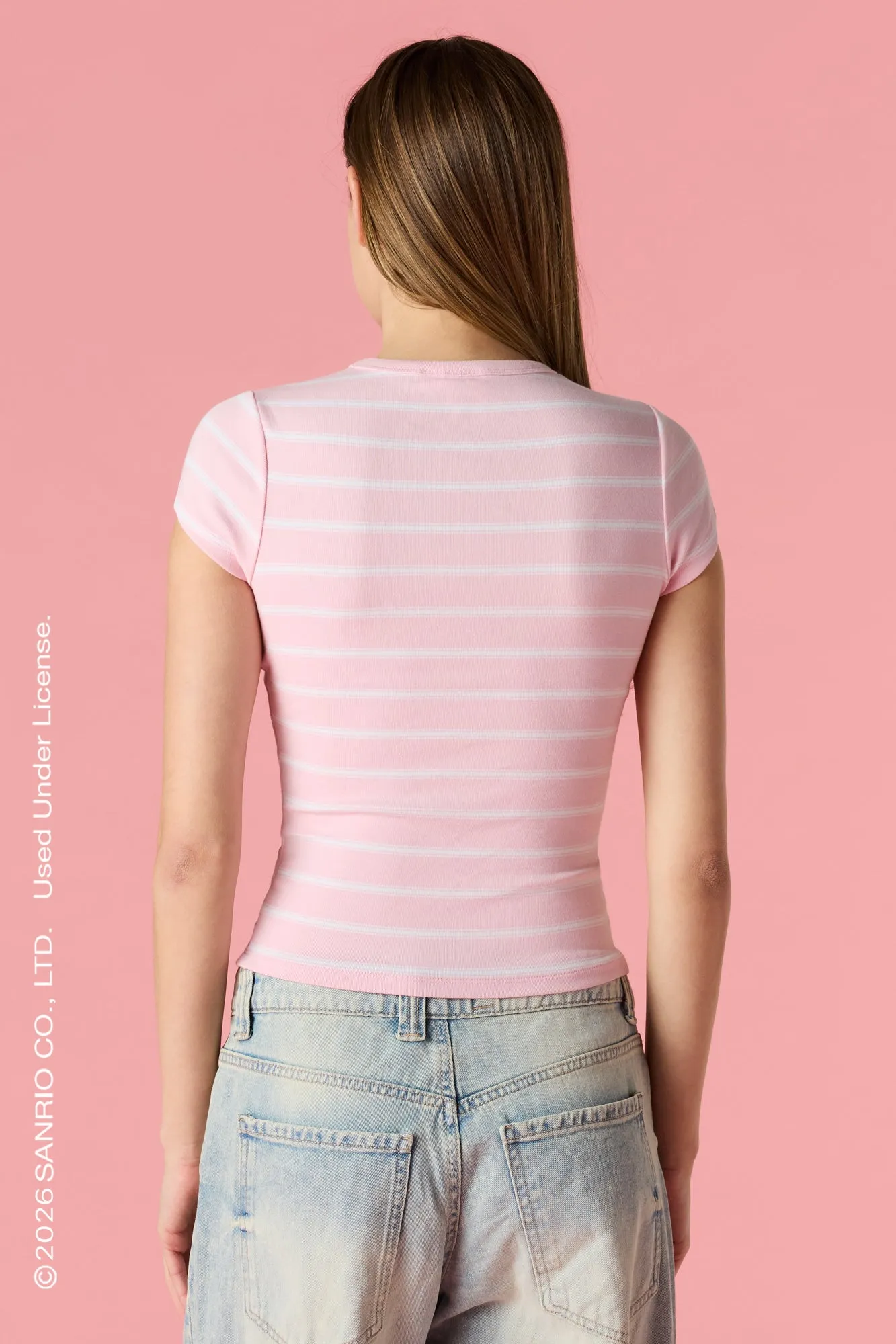 Hello Kitty® Embroidered Ribbed Classic T-Shirt sold by Urban Planet product image thumbnail 2