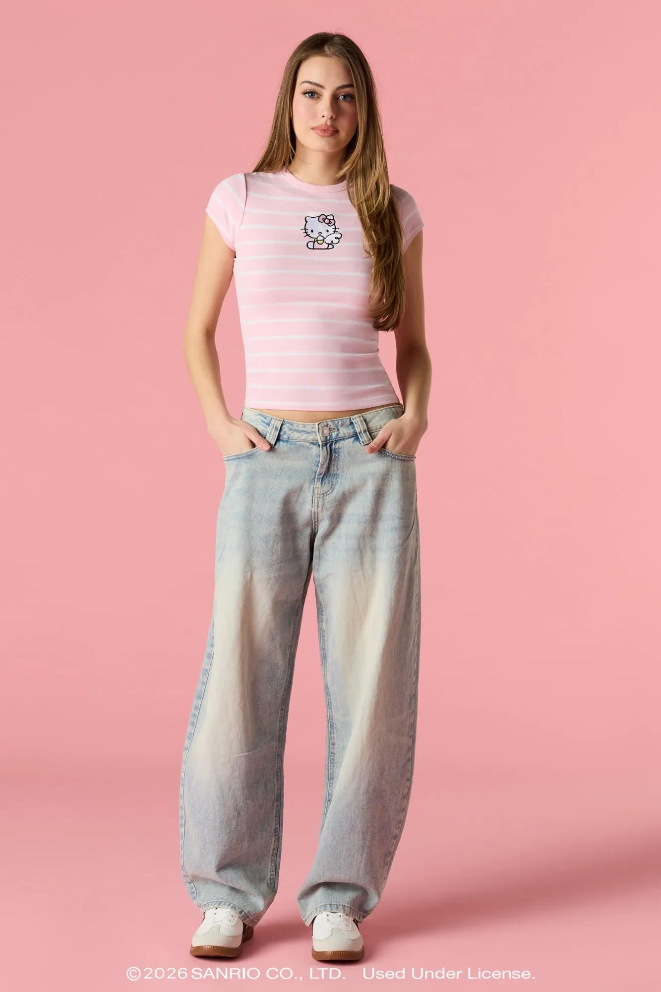 Hello Kitty® Embroidered Ribbed Classic T-Shirt sold by Urban Planet product image thumbnail 3