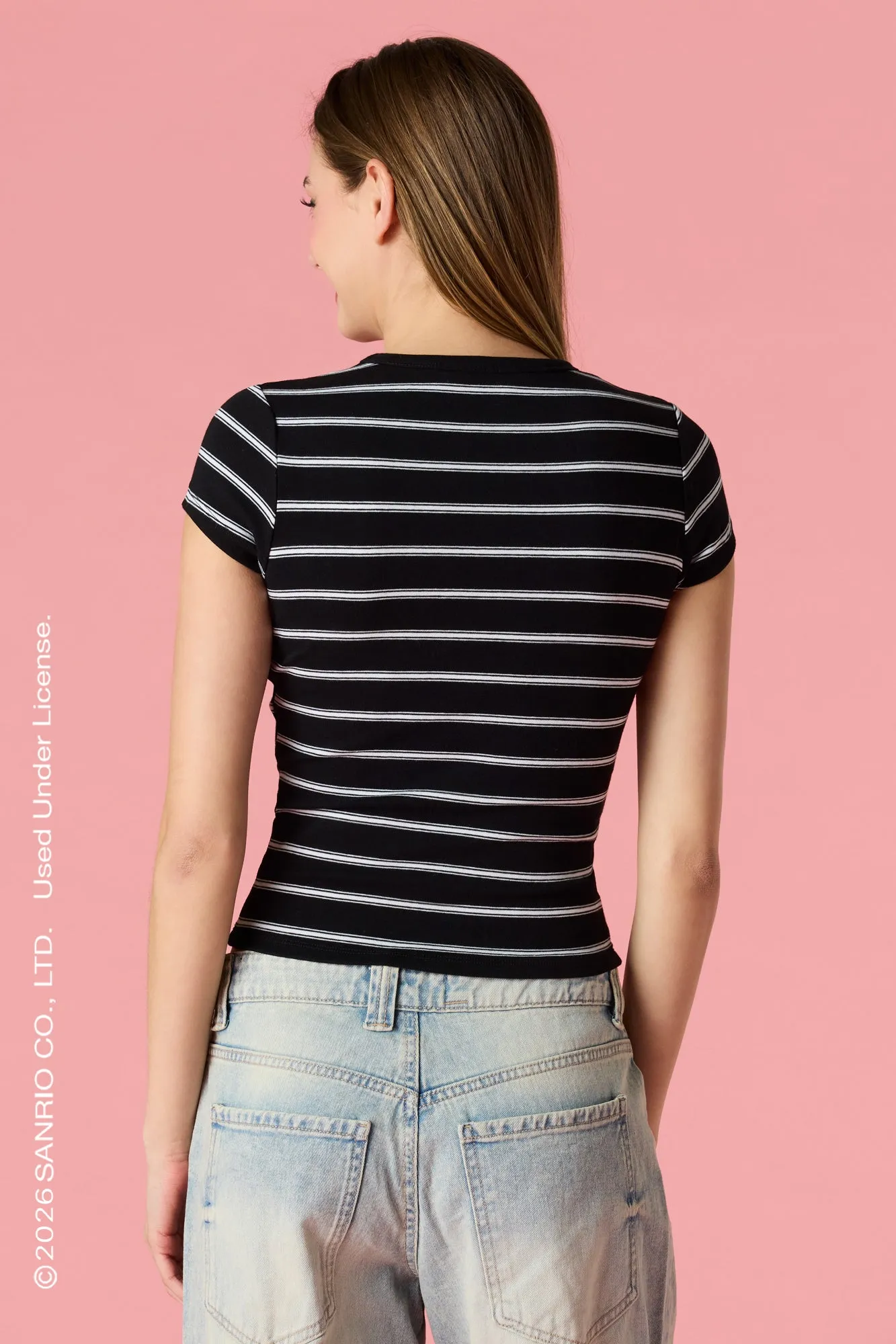 Kuromi™ & My Melody™ Embroidered Ribbed Classic T-Shirt sold by Urban Planet product image thumbnail 2